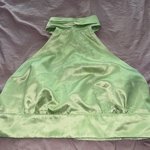 Pretty little thing green satin crop top